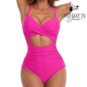 Eomenie Cross Front Cut Out One Piece Swimsuit Size M